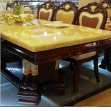 天然大理石餐桌方桌 实木长方形饭桌带储物柜中欧式餐桌椅组合2米