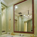 巴布奇 复古实木浴室镜壁挂中式美式卫生间化妆镜防水高档浴镜