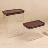 送勺子塑料方形密封罐果粉盒透明储物罐咖啡奶茶店专用果粉盒包邮