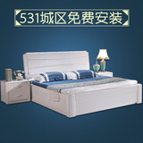 实木家具全实木床1.8米双人床储物床1.5米高箱床白色婚床简约现代