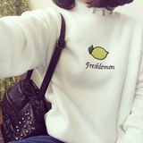 2016韩国少女秋冬女装新款大码柠檬图案学生套头加厚抓绒长袖卫衣