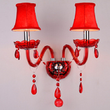 双头红色水晶蜡烛壁灯简约现代过道楼梯灯具欧式床头灯饰客厅壁灯