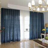 明润素颜藏蓝色纯色亚麻窗帘 现代简约美式客厅卧室纯色窗帘定制