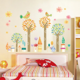 浪漫客厅卧室装饰墙贴纸卡通儿童房走廊玄关布置梦幻彩色大树贴画