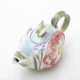 陶瓷彩绘花鸟小茶壶立体欧式可爱咖啡壶创意迷你花草茶壶下午茶具