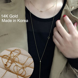 韩国正品代购14K黄金项链 全身14K纯金打造 金珠长链 简约 毛衣链