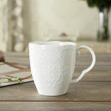 【天天特价】欧式浮雕水杯蕾丝马克杯陶瓷杯子简约创意早餐咖啡杯