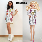 美国代购MOSCHINO 16新款蔡卓妍同款印花芭比娃娃短袖中长款T恤裙