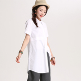 2016夏季新款衬衣 韩版短袖衬衫女版中长款纯棉白衬衫女上衣宽松