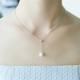 韩版新款时尚甜美可爱小清新天然锁骨链Y单颗925纯银女士珍珠项链