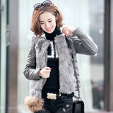 2015冬装新款皮草外套短款女韩版PU皮拼接修身显瘦拉链棉衣羽绒服