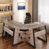 爱特屋办公桌双人转角台式家用钢化玻璃桌子简约现代拐角写字台
