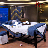 特惠地中海新中式蓝色白色棉麻料会所美容床按摩床SPA床罩四件套