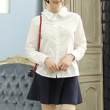 2015春装新款韩版花边纯色气质荷叶边翻领衬衣女含棉长袖衬衫女