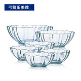 弓箭乐美雅钢化玻璃碗透明沙拉碗色拉碗餐具大号六件套装水果盘子