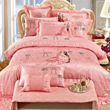 粉色婚庆四 六 八十件套绣花情吕床上用品大红结婚床品多件套包邮