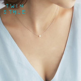 Twinstyle925银天然珍珠项链女单颗锁骨链简约百搭日韩国气质配饰