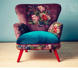 新款美式田园布艺印花单人沙发椅新古典个性软包影楼会所创意沙发