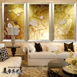 美帝齐东南亚泰式风格纯手绘客厅油画装饰画抽象画壁画金箔荷花