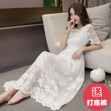 2016夏季新款女装韩国长款修身显瘦蕾丝裙子白色气质长裙连衣裙仙