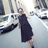 KAKOO港版时尚前沿暗黑系女装 不规则中长款无袖连衣裙子2016新款