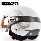 品牌BEON个性时尚哈雷头盔摩托车电动车头盔半盔空军冬盔保暖男女