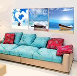 装饰画客厅 现代简约三联壁画 沙发背景墙画卧室无框画海边小船
