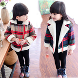童装女童冬装2015新款加绒加厚呢子外套 韩版宝宝儿童羊羔绒上衣