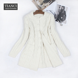 英国订单纯山羊绒手工编织开衫长毛衣外套白色棒针大衣女可定制