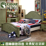 地中海美式乡村卧室儿童床男孩实木单人床绿色1.2米1.5米包邮成都