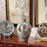 欧式陶瓷花瓶三件套美式乡村田园摆盘摆件客厅玄关电视柜软装饰品
