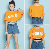 2016春季新款韩版个性百搭蝙蝠短袖字母T恤 女学生百搭女上衣潮