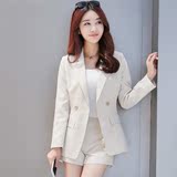 2016春装新款韩版大码女装格子小西装女短款外套修身显瘦休闲西服