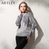 Artley冬季新款烫钻羊绒开衫 女士花开富贵印花加厚纯羊绒毛衣