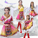2016新款幼儿园藏族舞蹈演出服水袖女童少数民族饰成人舞台服长袍