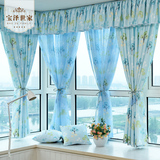 韩式遮光蓝色许愿树飘窗窗帘成品田园客厅卧室飘窗短帘定制