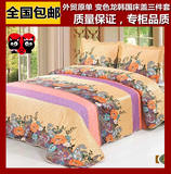 高档外贸原单欧式床盖三件套真丝变色龙田园绗缝被床压韩国床罩