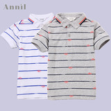 安奈儿男童装夏季新款专柜正品 舒适翻领条纹短袖T恤AB521375