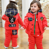 潮童装男宝宝冬装加绒加厚卫衣三件套男童棉衣套装1-2-3周岁婴儿