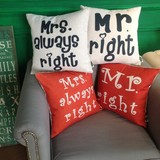 温馨红色抱枕现代简约英文字母靠垫客厅沙发含芯红色MR RIGHT包邮