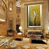 玄关时尚纯手绘油画酒店走廊壁画家居过道现代竖款装饰画发财树
