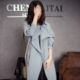 韩国代购2016春装新款韩版修身女风衣 天丝棉中长款女式风衣外套