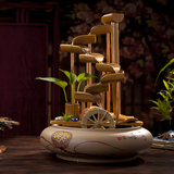 陶瓷流水喷泉摆件风水轮竹子创意水车鱼缸家居客厅办公室桌面摆件
