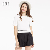 Oece2016春装新款女装 纯色雪纺衫女短袖上衣春气质拼皮161TB168