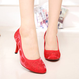老北京布鞋正品女鞋细跟高跟鞋红色新娘鞋结婚鞋子伴娘鞋浅口单鞋