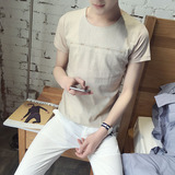 夏季新款中国风亚麻短袖T恤男小码麻料韩版上衣日系修身tee半袖衫