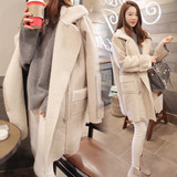 2015冬装新款女装韩版宽松羊羔毛外套女中长款鹿皮绒大衣学生棉衣