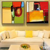 手绘抽象色块油画简欧风格客厅电视背景墙装饰画玄关有框画新款