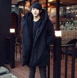 2015秋冬原创男装保暖韩版复古连帽设计男士长款黑色加厚棉衣外套