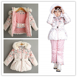 韩国品牌 女童 冬款moda*白色印花中长款棉服 棉衣滑雪服 外套